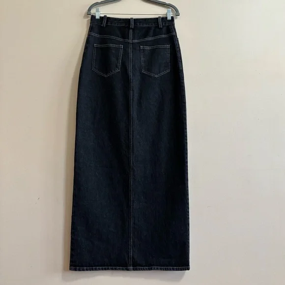 NOMIA NYC Designer Sz 6 Slit Front Maxi Jean Skirt In Black Stonewash NWOT - Picture 3 of 15